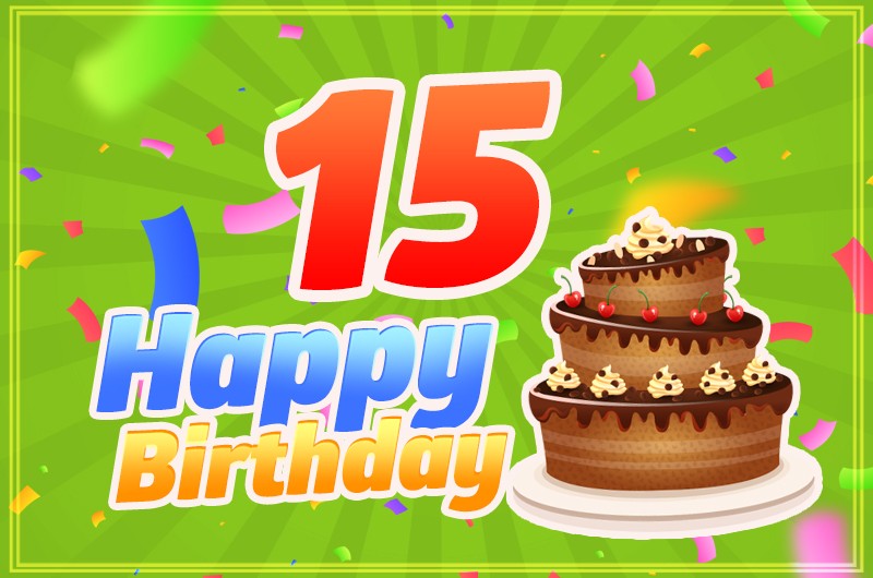 Happy 15th Birthday image with cartoon cake