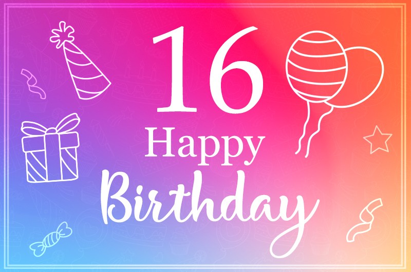 Happy 16th Birthday elegant picture vith violet background