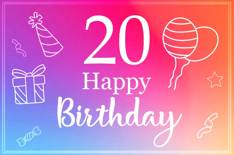 Happy 20th Birthday Stylish Birthday Card with violet background