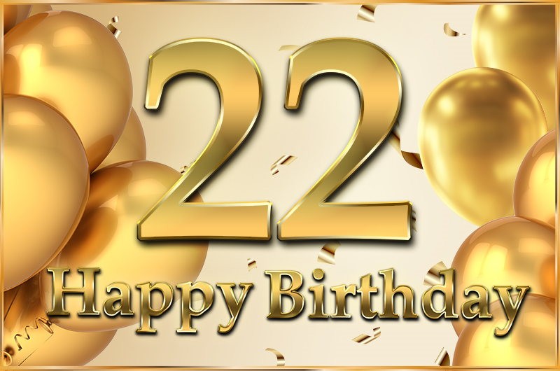 Happy 22nd Birthday Image with golden number