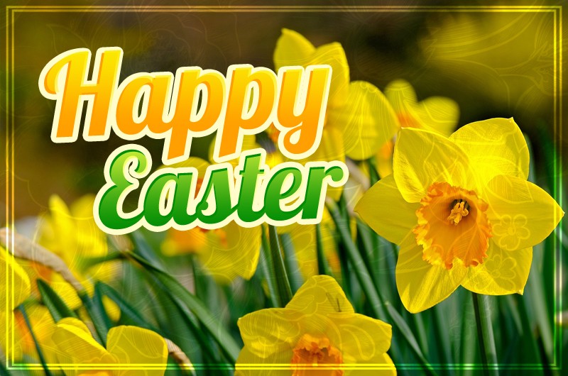 Happy Easter image with beautiful yellow daffodils