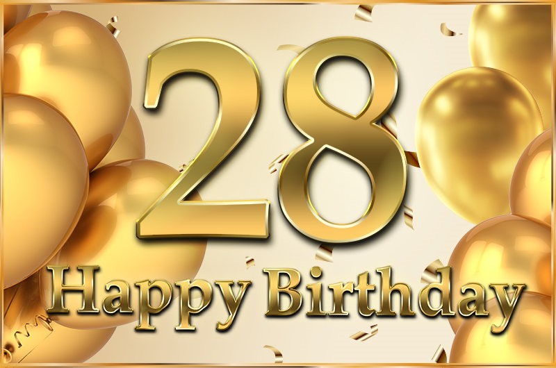 Happy 28th Birthday Image with golden number