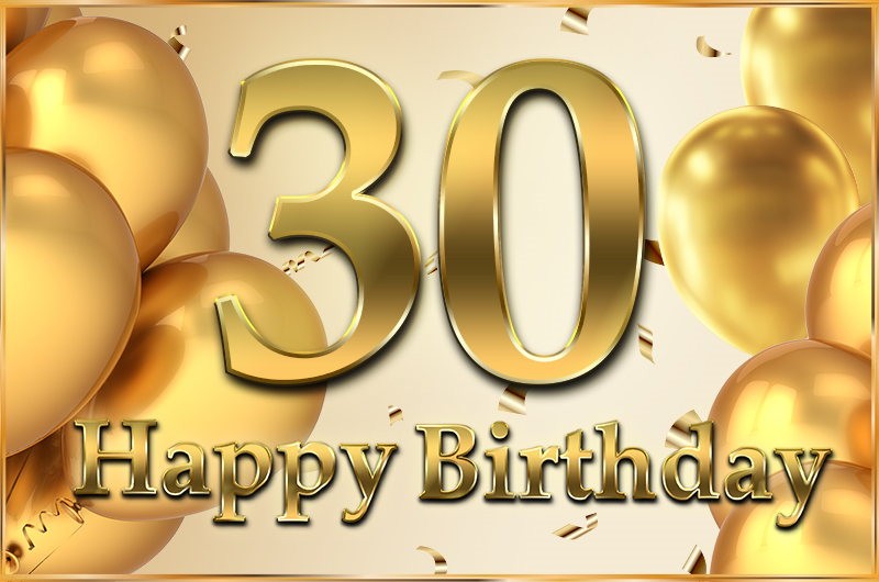 Happy 30th Birthday Image with golden number