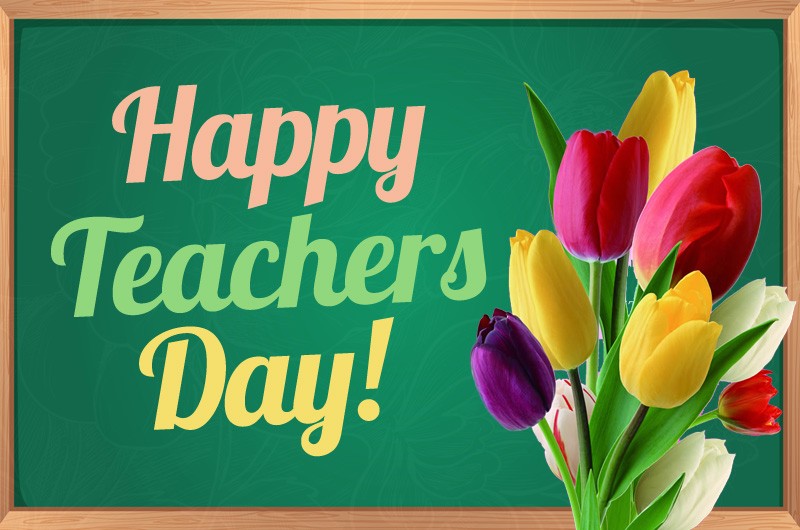 Happy Teachers Day Image with school desk