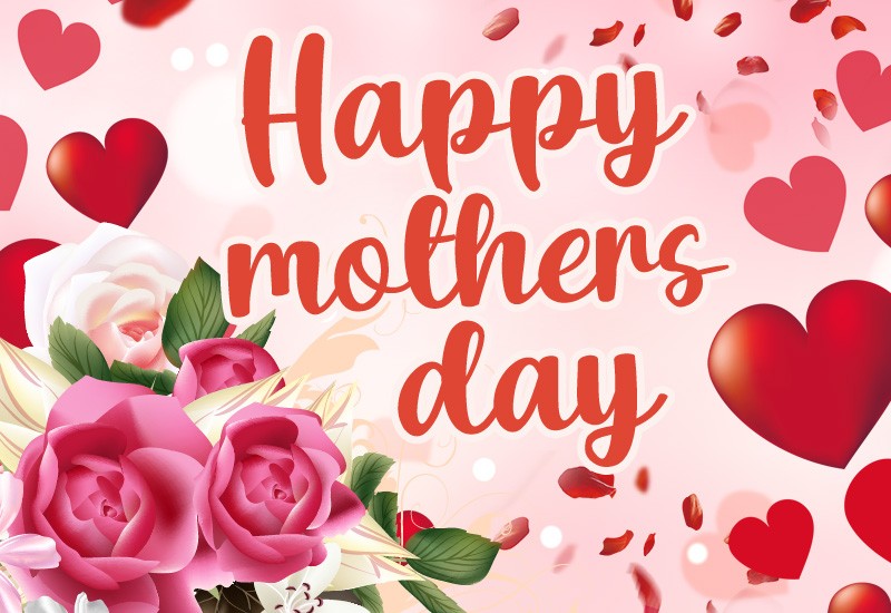 Happy Mother's Day Beautiful Image with hearts, bouquet and petals