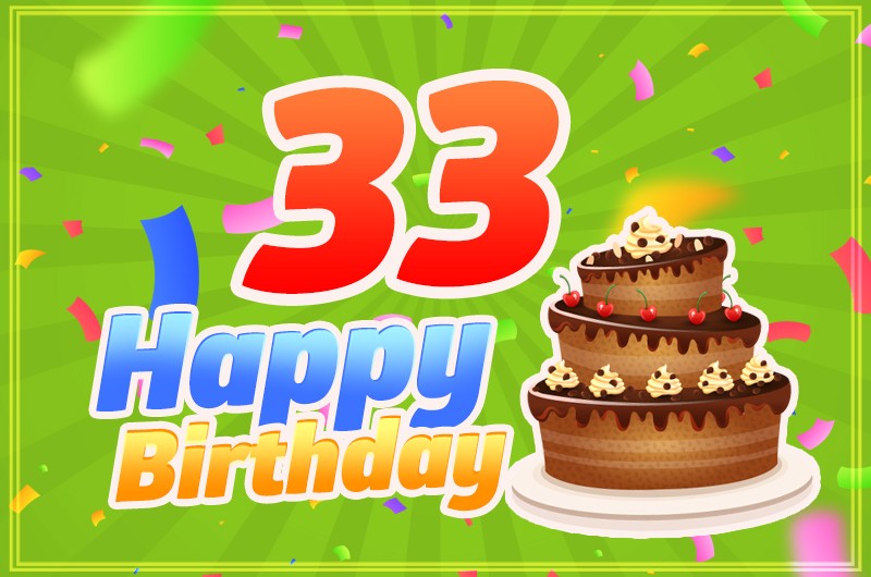 Happy 33rd Birthday image with cartoon cake on green background