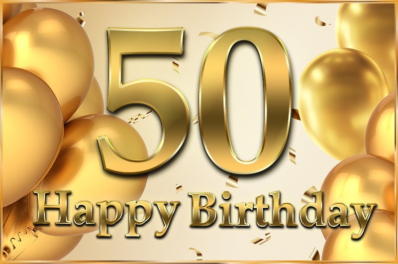 Happy 50th Birthday greeting card with golden number