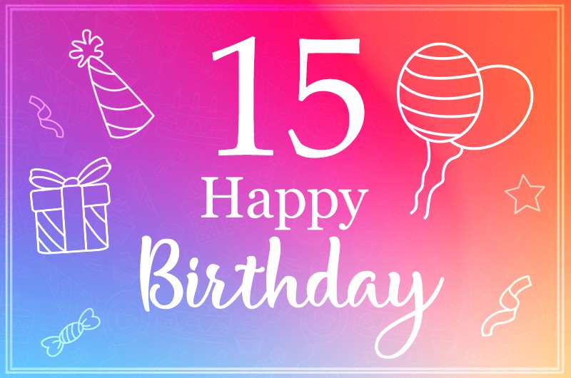 Happy 15th Birthday, beautiful Birthday Card with violet background