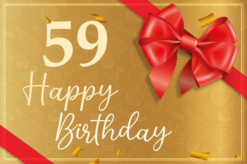 Happy 59th Birthday Card with red bow and ribbon