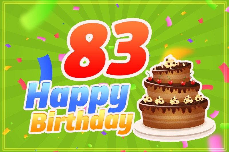 Happy 83rd Birthday picture with chocolate cake on green background