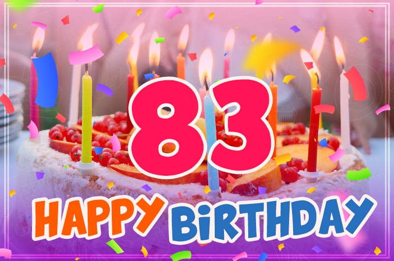 Happy 83rd Birthday greeting card with cake and candles