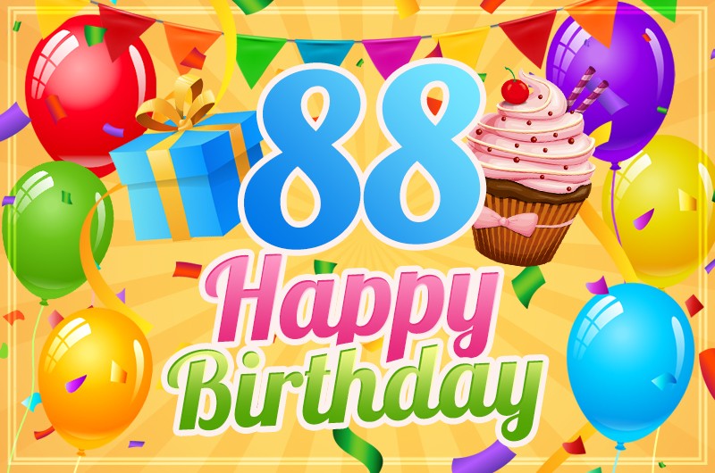 Happy 88th Birthday image with cupcake and gift box