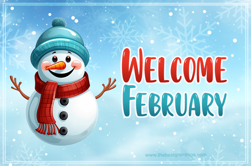 Welcome February image with cute funny snowman