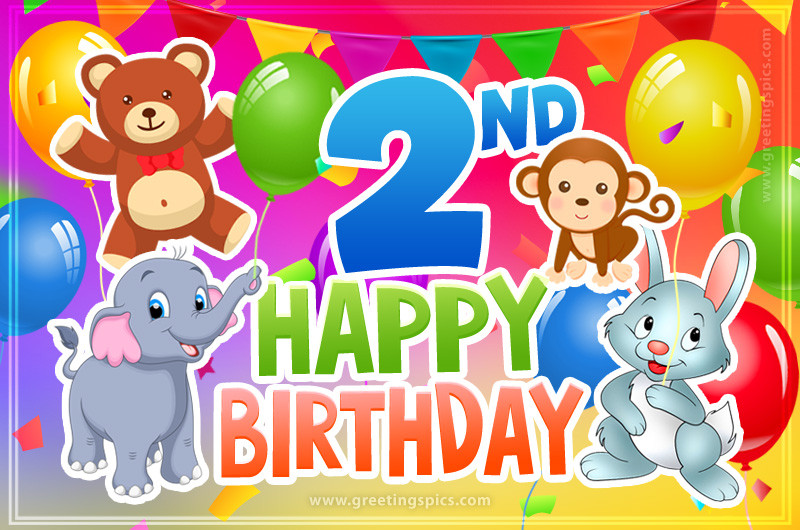 Happy 2nd Birthday image for a child with cute baby animals