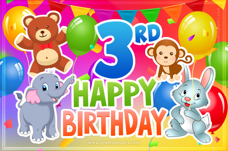 Happy 3rd Birthday picture for a child with cute cartoon baby animals