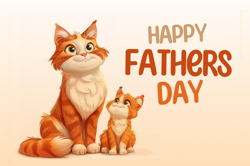 Happy Fathers Day Card with adorable daddy cat and kitten