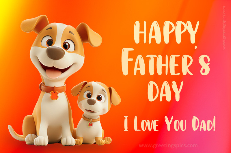 Happy Father's Day Funny Picture with cute dogs on bright orange background