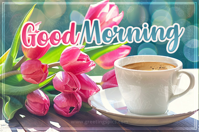 Beautiful Good Morning Image with tulips and coffee illustration