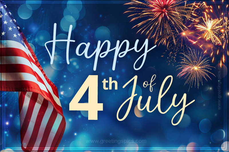 Happy 4th of July Beautiful Image with blue bokeh background