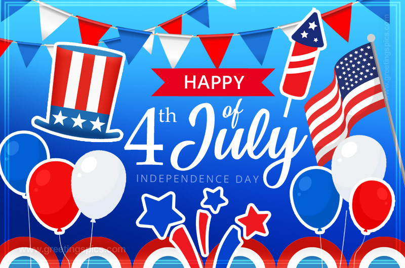 Colorful Picture with Happy 4th of July Wishes and holiday attributes