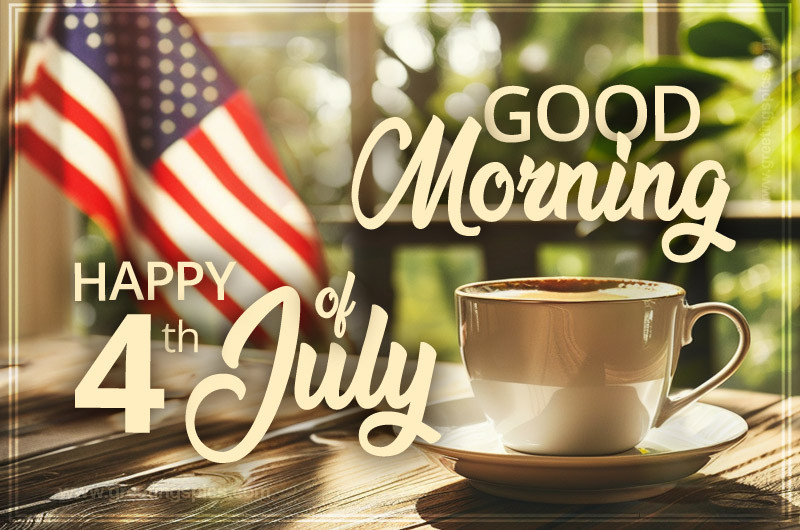 Good Morning Happy 4th of July Beautiful Image with a cup of cappuccino