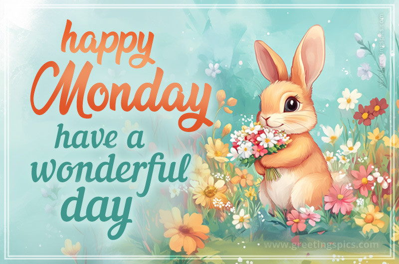 Happy Monday have a Wonderful day Image with cute cartoon bunny