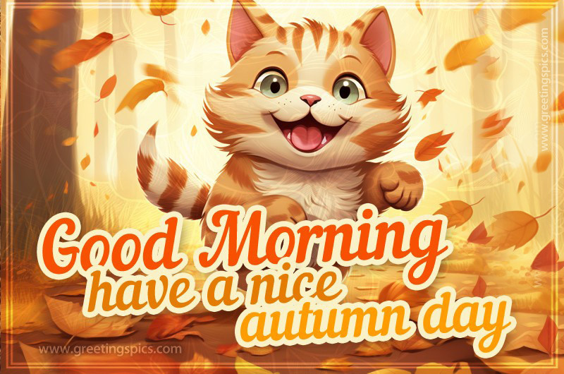 Good Morning Have a Nice Autumn Day funny image with cute cat