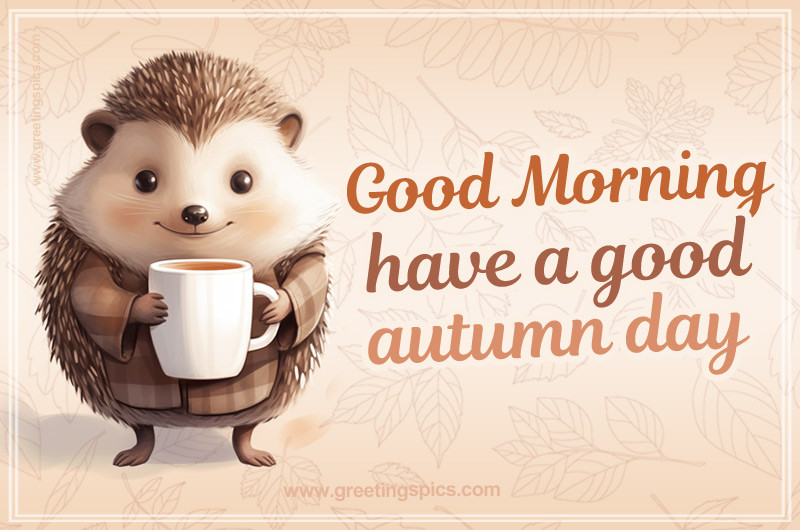 Good Morning Have a Good Autumn Day Picture with cute hedgehog