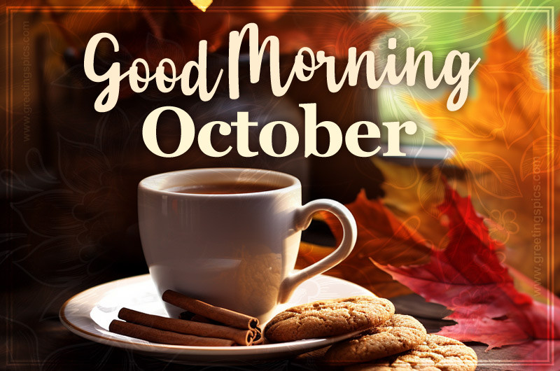 Good Moring October Image with coffee and cookies