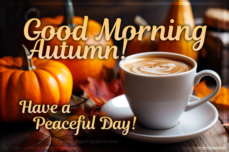 Good Morning Autumn have a Peaceful Day image with a cup of latte