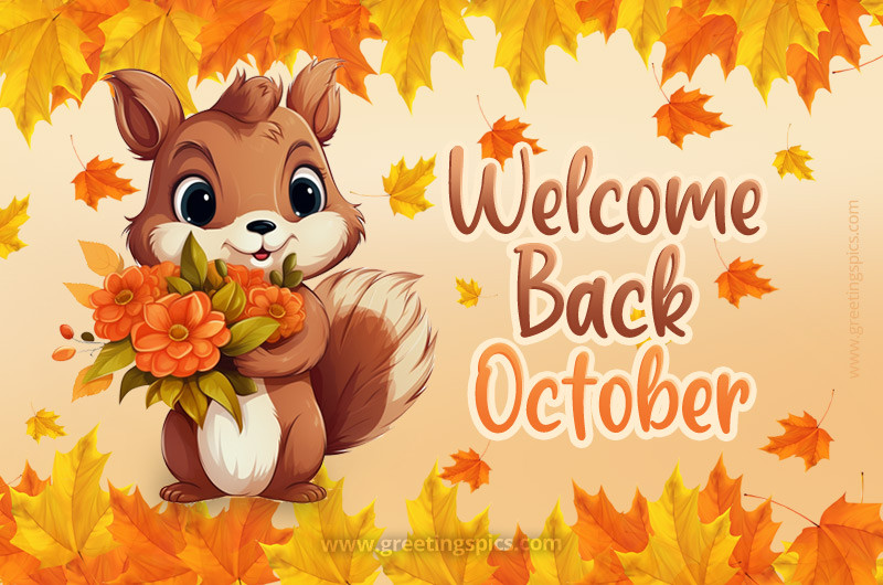 Welcome Back October image with cute squirrel