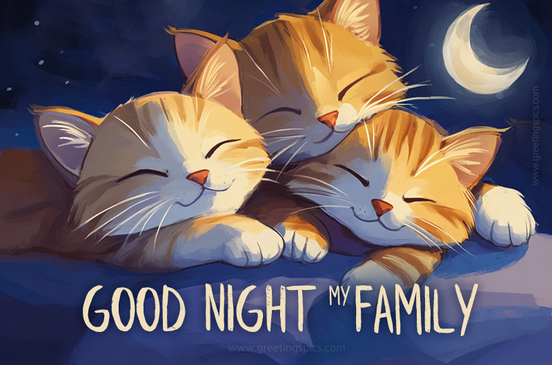 Good Night my Family picture with cute cat and kittens