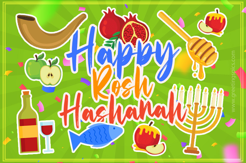 Happy Rosh Hashanah bright holiday picture with green background