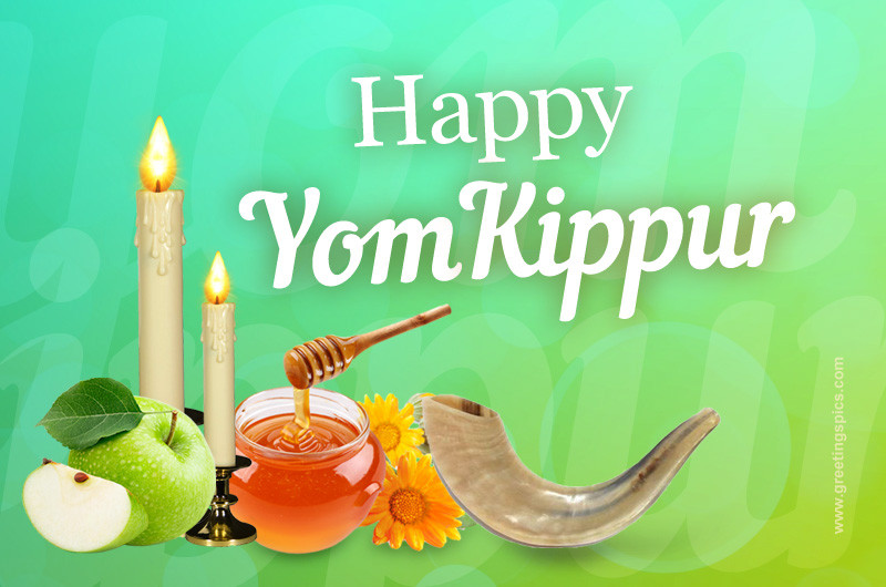 Yom Kippur greeting card with traditional holiday attributes