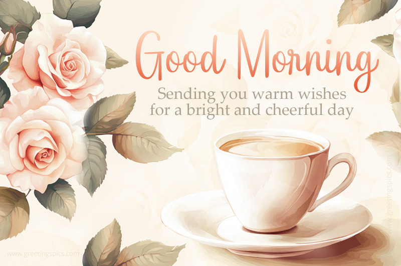 Good Morning beautiful wish card with delicate watercolor roses