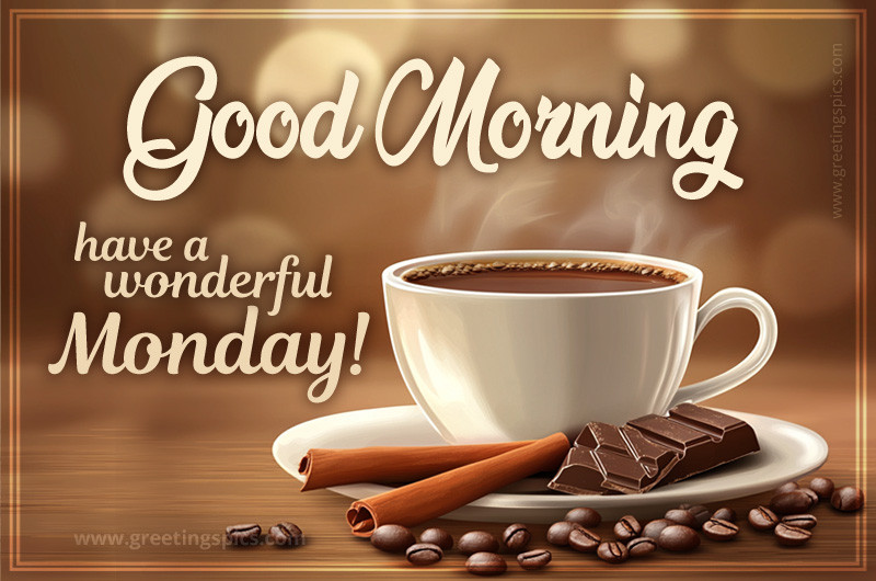 Good Morning have a Wonderful Monday image with coffee and chocolate