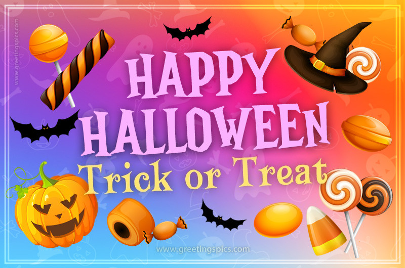 Happy Halloween Trick or Treat Image with colorful background