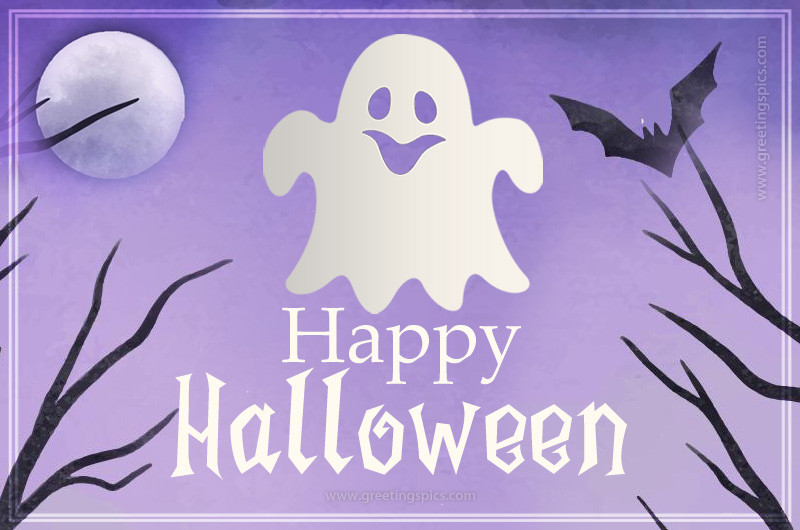 Happy Halloween card with cute smiling ghost