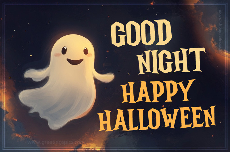 Good Night Happy Halloween picture with cute ghost in the night sky