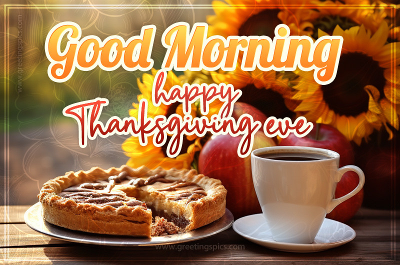 Good Morning Happy Thanksgiving Eve image with tea and aplle pie