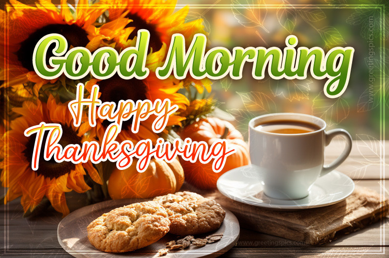 Good Morning Thanksgiving picture with cookies and a cup of coffee