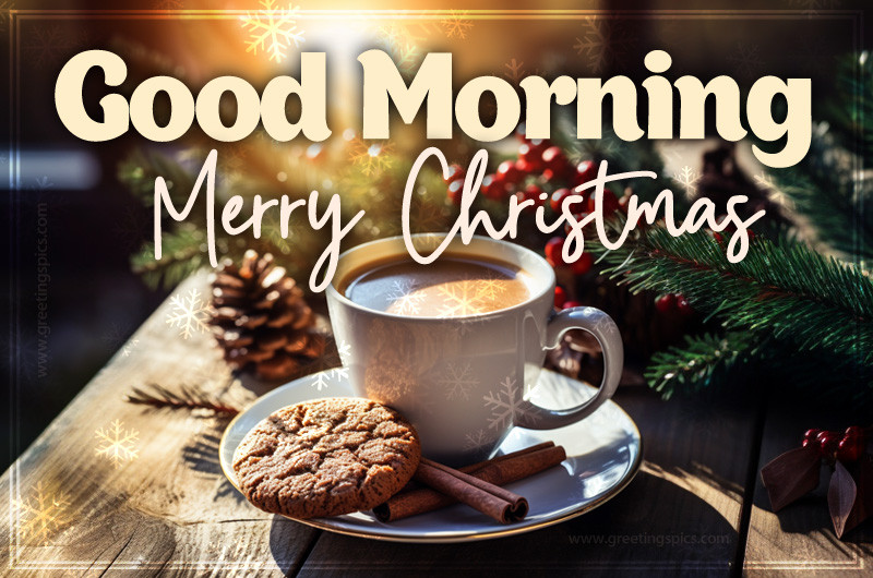 Good Morning Merry Christmas image with cup of coffee