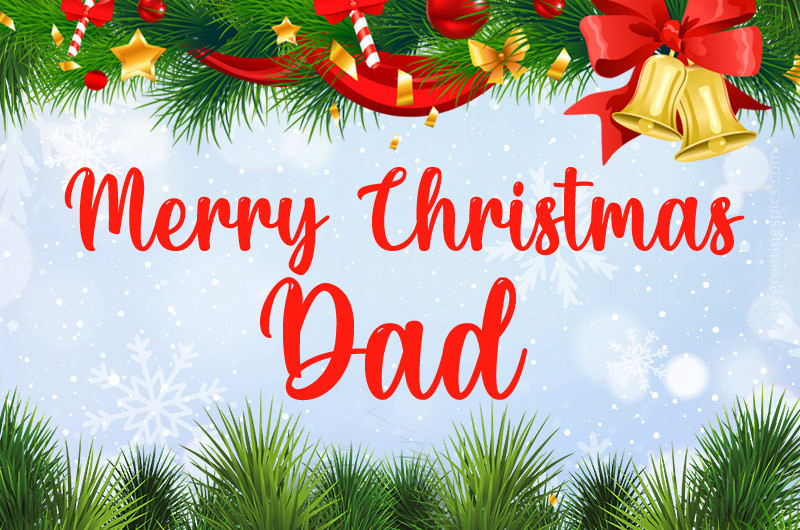 Merry Christmas Dad image with fir branch with colorful decorations