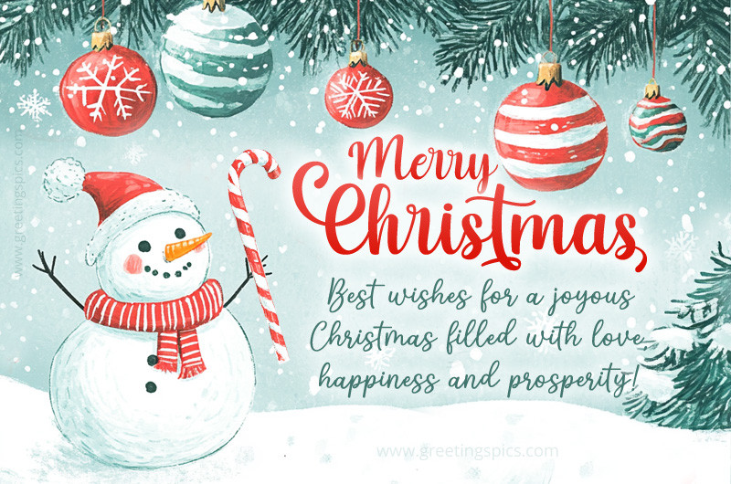 Beautiful Merry Christmas card with cartoon snowman