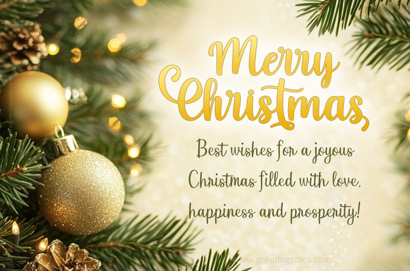 Merry Christmas image with golden decorations on christmas tree