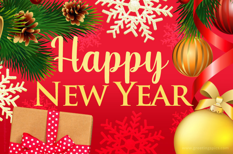 Happy New Year greeting card with bright red background