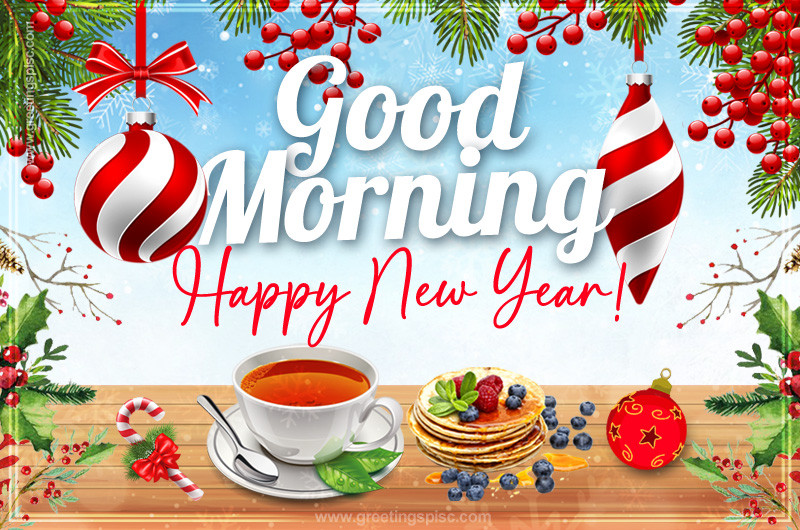 Good Morning Happy New Year image with cup of tea