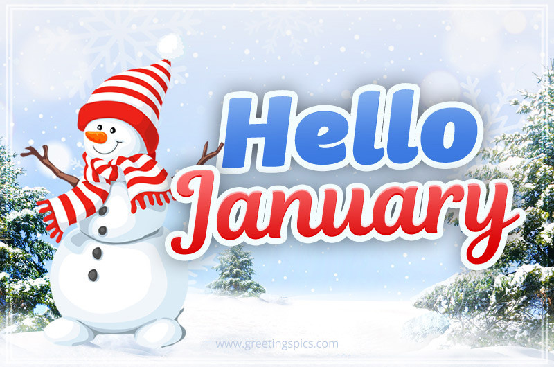 Hello January image with funny snowman