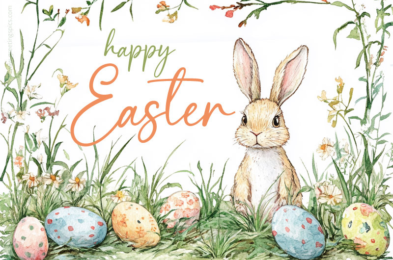A beautiful watercolor drawing with a Happy Easter wish