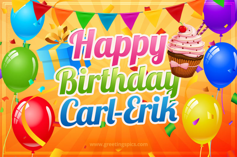 Happy Birthday Carl-Erik eCard with gift box and cupcake